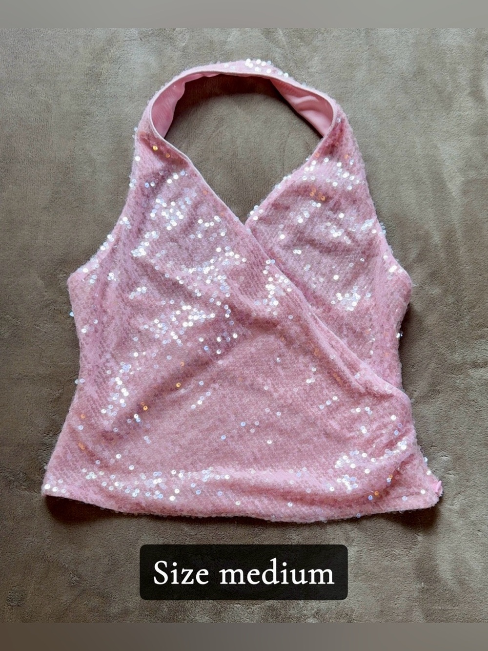 Pink Sequin Halter Wrap Top - Women's